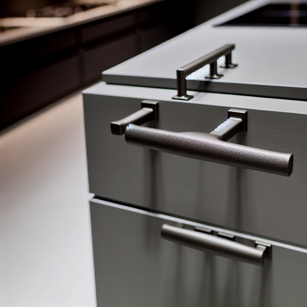 Muted graphite hardware and fixtures